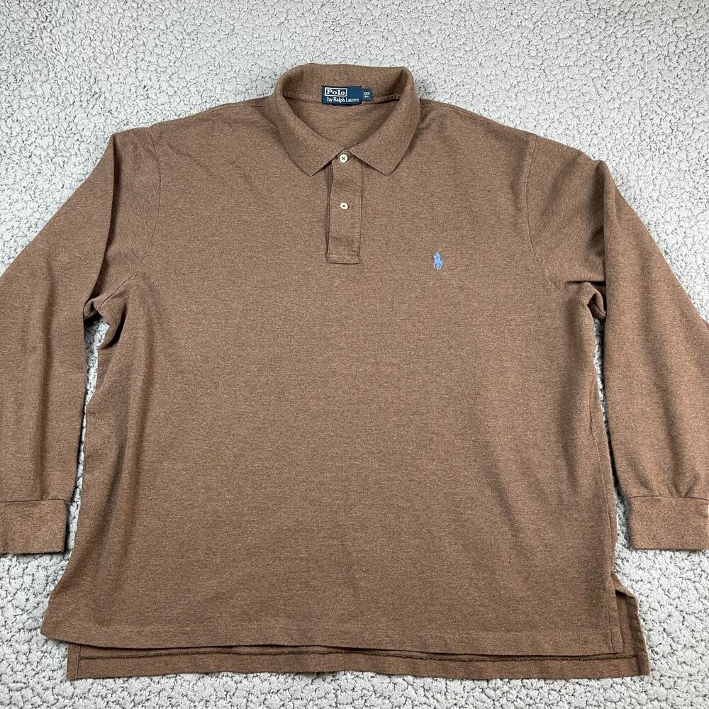 Vintage Polo Ralph Lauren Polo Shirt Men 2XB Brown Long Sleeve Blue Pony